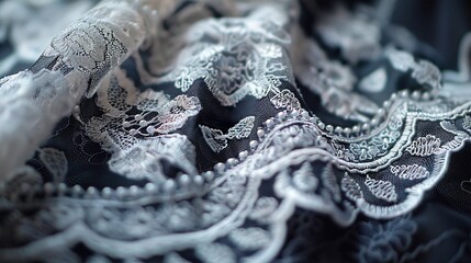 Delicate White Lace Fabric with Floral Embroidery