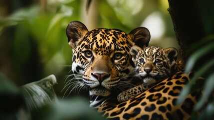 Mother Jaguar and Cub