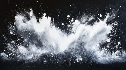 A wide horizontal composition showcasing a burst of white powder snow against a contrasting dark background