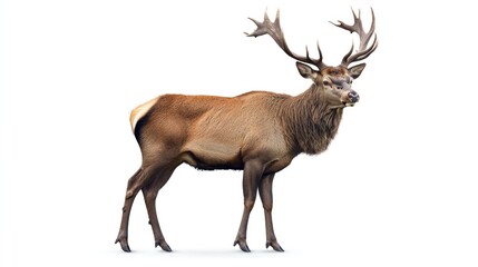 Fototapeta premium Mature Red Deer Stag on a white background created with digital tools