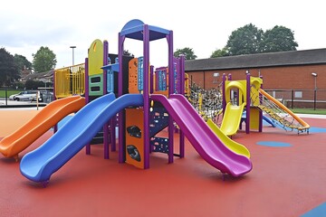 Colorful Playground Equipment with Slides  Climbing Wall  and Nets