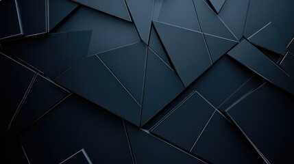 Dark blue gradient background featuring overlapping black geometric shapes and lines with sharp edges and reflections on metallic surfaces