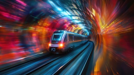 Fototapeta premium Fast Train Traveling Through a Vibrant Tunnel