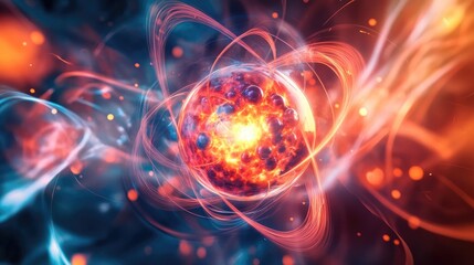 Obraz premium The complex interaction of protons and neutrons during atomic fusion