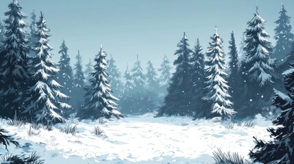 Obraz premium Snow covered pine trees in a winter landscape featuring frost and a serene cold forest backdrop illustration of a heavy snow season