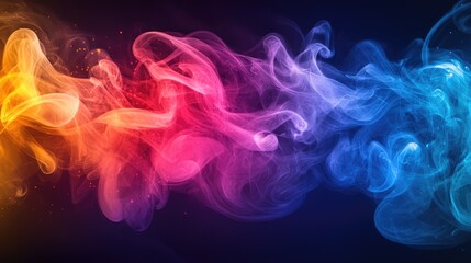 Vivid colored smoke displayed in exquisite detail on a dark background creating a mesmerizing visual effect with ample space for text