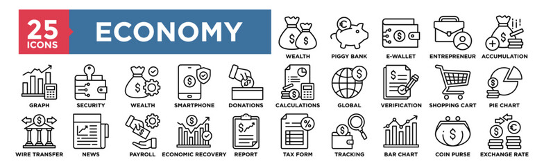 Economy icon collection set. Containing design business, concept, financial, currency, economic, finance, banking