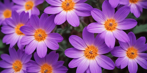 Fototapeta premium Close Up of Vibrant Purple Daisies in Full Bloom Capturing Their Petal Details and Bright Colors.