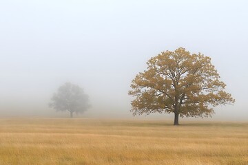 Obraz premium Solitary Tree in Foggy Field