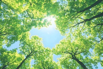 Fototapeta premium Green Canopy Trees Summer Sunlight Blue Sky Nature