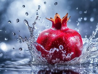 Pomegranate Splashing in Water with Dramatic Effect