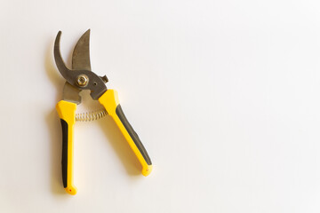 Pruning scissors. Garden trimmer. Scissors for working in the garden with various layouts isolated on a white background.