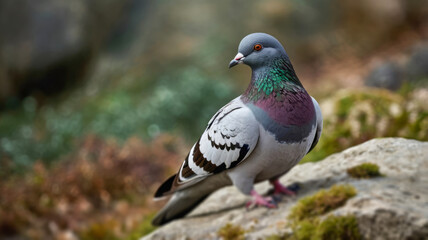 Fototapeta premium City Pigeon Bird. Observing Its Environment With Its Keen Eyes and Sleek Grey Plumage