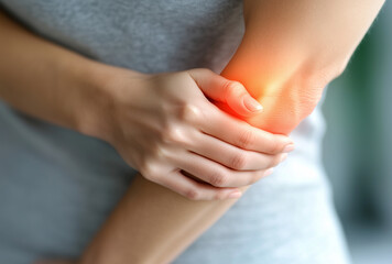 Naklejka premium a person holding elbow with pain 