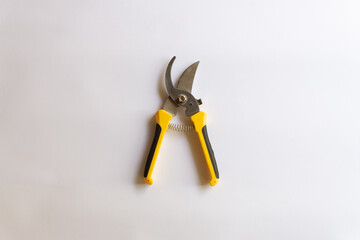 Pruning scissors. Garden trimmer. Scissors for working in the garden with various layouts isolated on a white background.