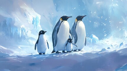 Fototapeta premium Penguin Family in the Snowy Wilderness