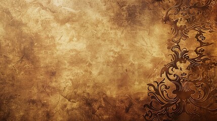 Fototapeta premium Grunge background with ornate floral design in brown tones.