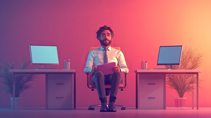cartoon style laid off business person in pink slip concept depicts an individual who lost their job due to performance or financial issues.stock image