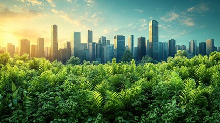 Obraz premium cityscape featuring modern buildings with greenery and eco friendly elements symbolizing sustainable business practices and environmental social and governance esg initiatives