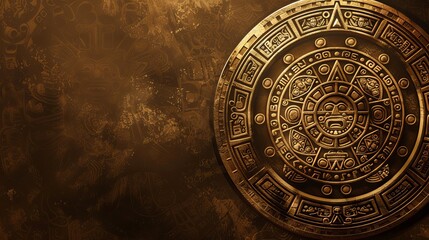 Naklejka premium A close-up of an ornate Aztec calendar, its intricate details and rich golden hue creating a sense of mystery and ancient wisdom.