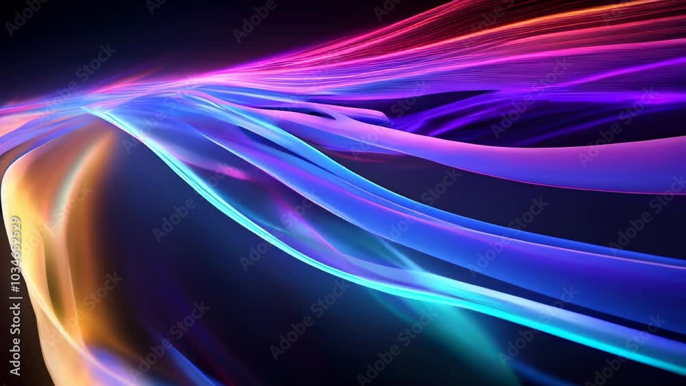 Poster abstract background of smooth, flowing light trails in vibrant colors, creating a dynamic, futuristi