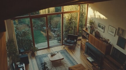 Naklejka premium Cozy Modern Living Room with Garden View