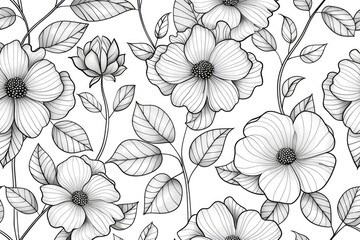 Coloring book illustration of a textured floral pattern on a light background featuring elegant silhouettes for creative design
