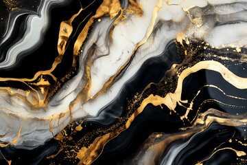 abstract black and golden marble background with a smudge grey effect and golden veins, abstract background, fake painted artificial stone texture