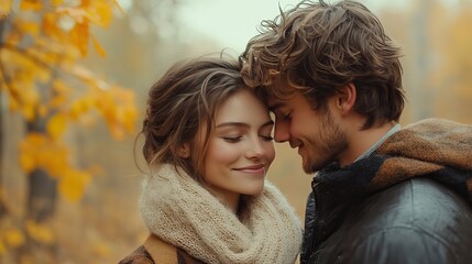 Fototapeta premium couple in loving embrace in rustic natural setting symbolizing romance and connection.stock image