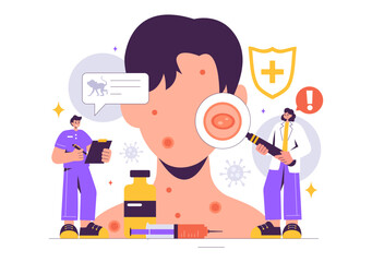Monkeypox Outbreak Vector Illustration Showing Virus Symptoms in Humans with Microbiological Elements in a Healthcare Flat Style Cartoon Background