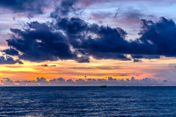 Beautiful orange and purple sunset by the sea, Phu Quoc island, Vietnam