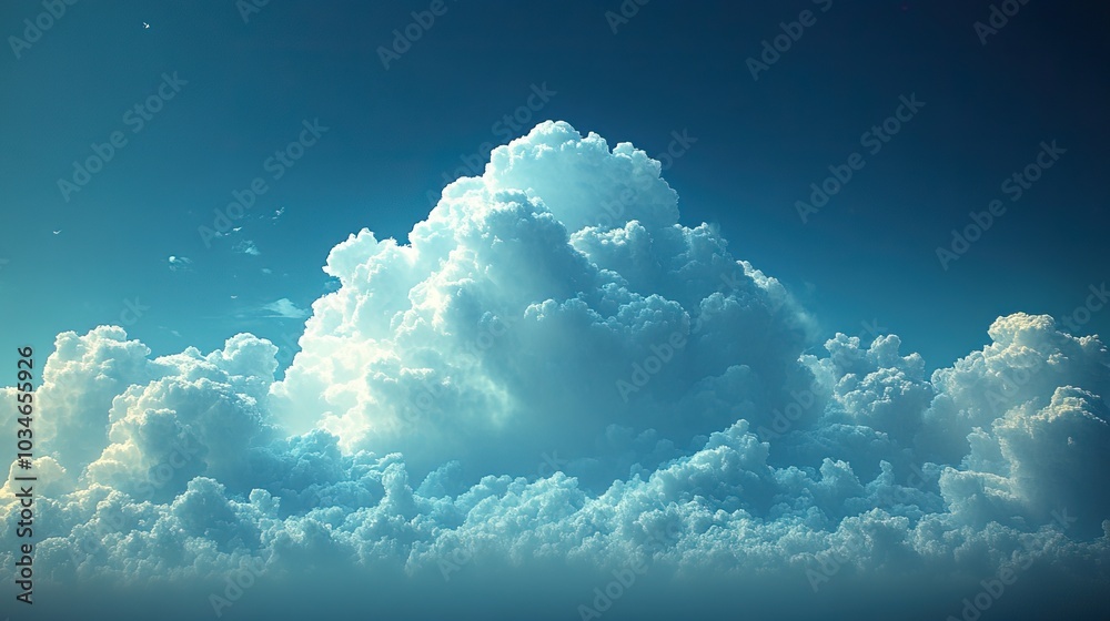Poster digital cloud floating in the sky symbolizing dat synchronization and cloud computing.image