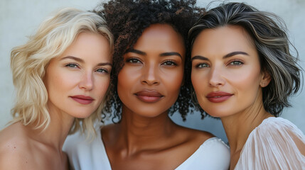 Obraz premium three women of different ages and ethnicities, all with radiant, glowing skin.