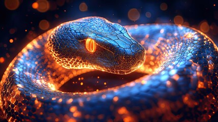 Fototapeta premium digital glowing snake symbolizing the python programming language representing code algorithms and dat structures.illustration