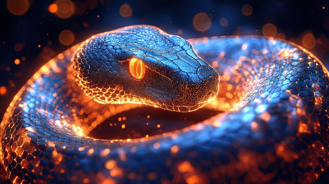 digital glowing snake symbolizing the python programming language representing code algorithms and dat structures.illustration
