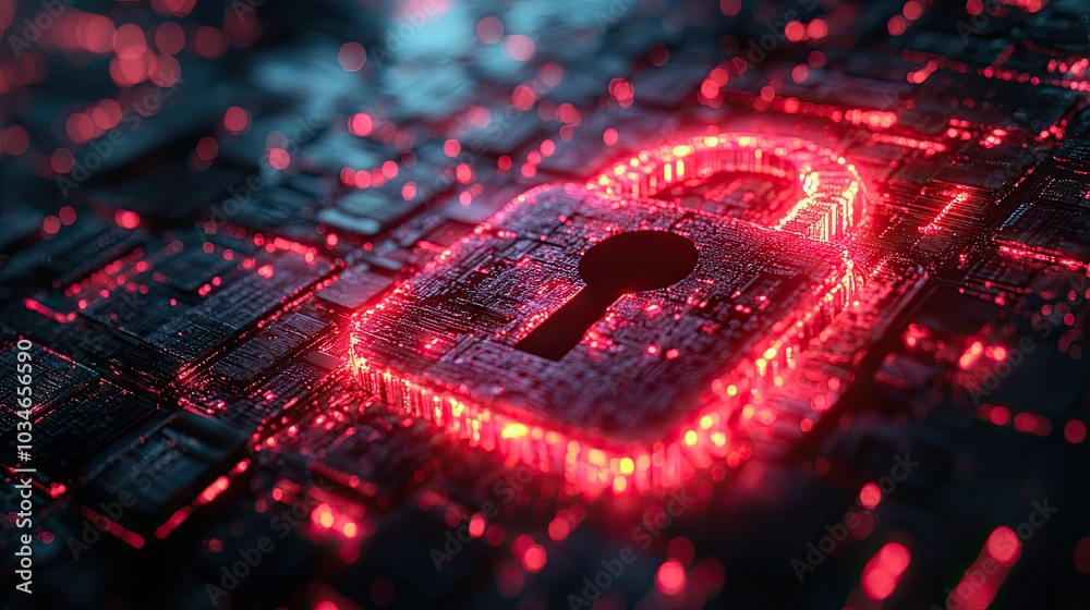 Poster digital padlock symbolizing cybersecurity and the protection of sensitive dat in technological conte
