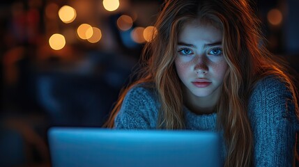 distressed teenage girl sits in front of her computer visibly upset as she reads hurtful and bullying messages on her laptop screen reflecting the growing issue of cyberbullying among youth.image