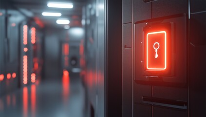 Futuristic Security Keyhole with Lock Icon, Red Glow and Depth, High-Tech Access System for Data Protection