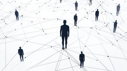 Large group of simple people shapes connected by lines