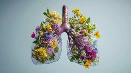 Lungs made from flowers and nature. Air pollution concept