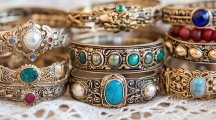 Obraz premium Elegant Vintage Bracelets with Gemstone Accents