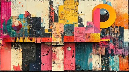 high contrast vibrant art collage featuring an explosion of colors and textures creating visually captivating composition