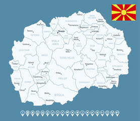 North Macedonia - detailed country map with cities and regions. Infographic icons. Vector illustration.