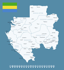 Gabon - detailed country map with cities and regions. Infographic icons. Vector illustration.