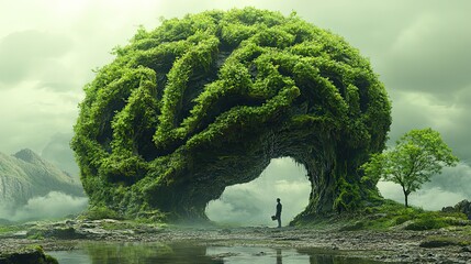 man waters plant shaped like brain symbolizing personal mental development and growth this image captures the essence of nurturing ones mind for cognitive and personal enhancement.stock image