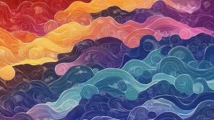 Rainbow pattern featuring oriental wave lines in a fantasy theme suitable for product presentation backgrounds advertisements posters banners packaging labels and website covers in 2D cartoon styl