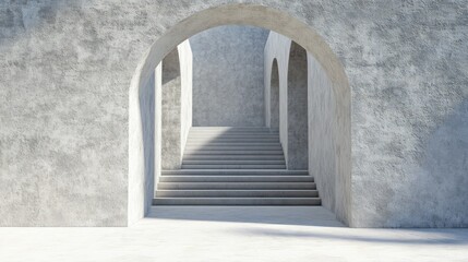 3D rendering of an arched wall with stairway scenes