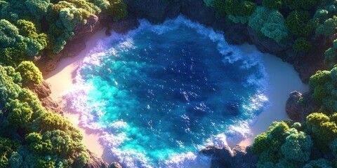 Obraz premium Aerial perspective of the renowned Anse Source D'Argent beach, showcasing its stunning turquoise waters and pristine white sands