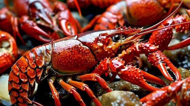 a red lobster  and  other crustaceans