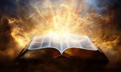 an open bible enveloped in light - Powered by Adobe